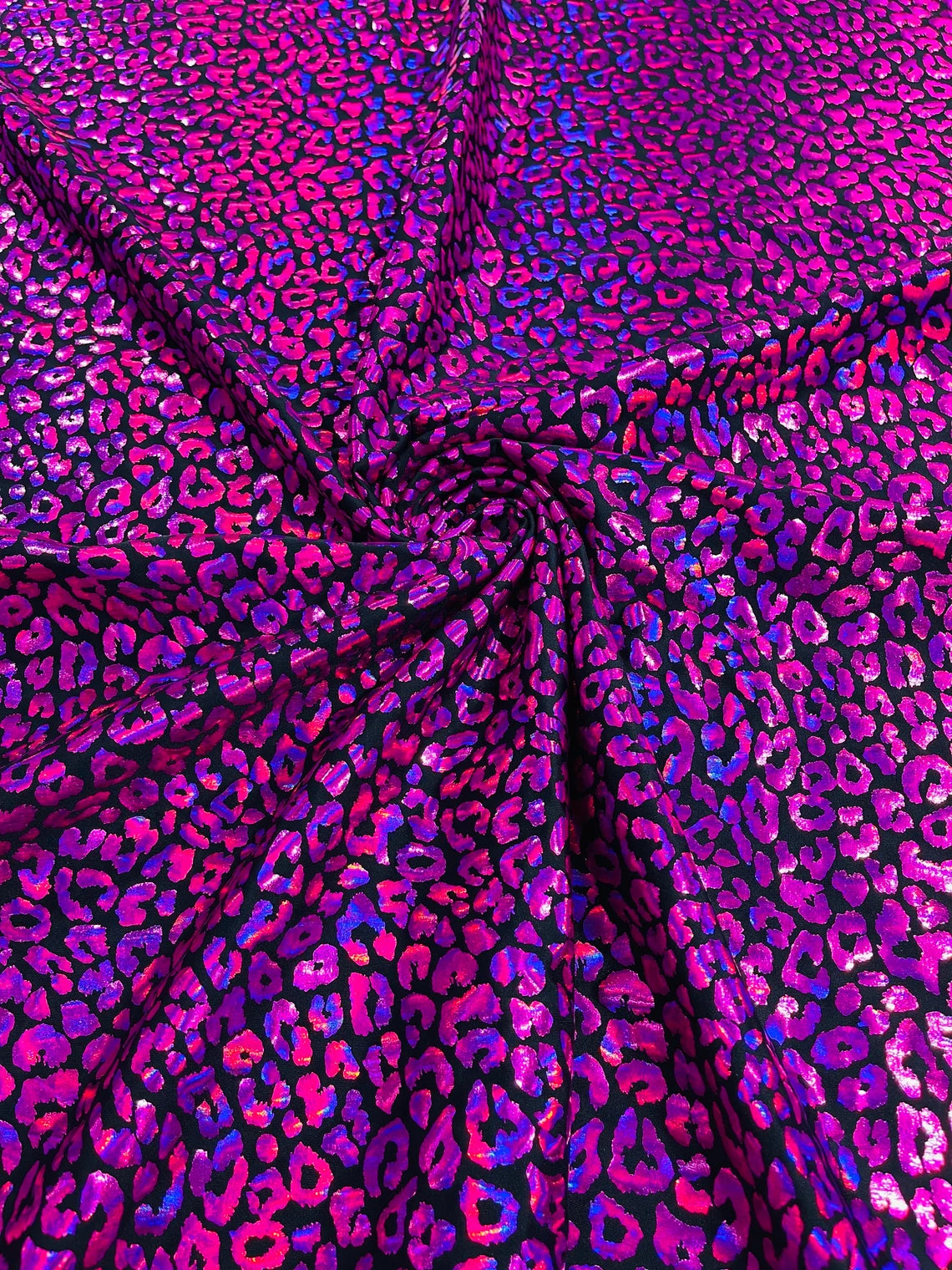 Mystique Foil Fabric - Blue / Hot Pink - 58/60 4 Way Stretch Iridesce