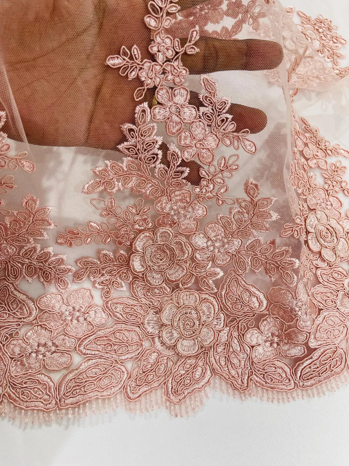Sequins Lace With Cord Embroidery Flower on Mesh Fabric Texture By The Yard. (Blush) main image 0