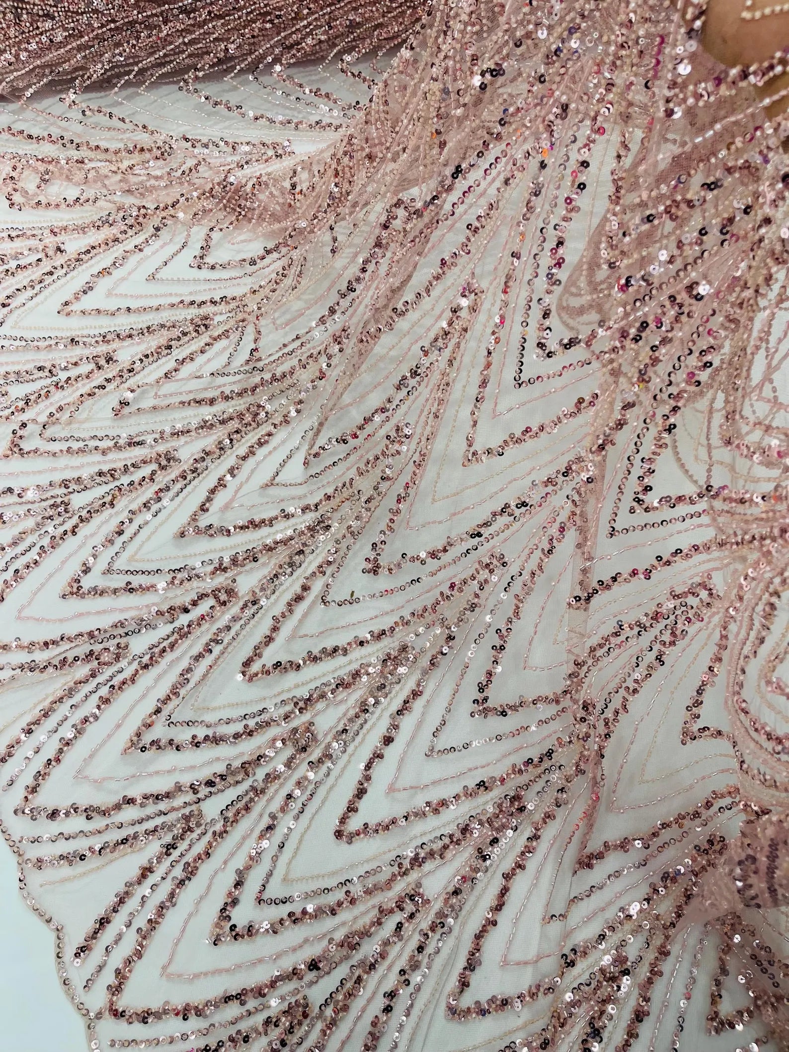 Blush Luxury Beaded Pattern Fabric by the yard, Embroidery Beaded Lace