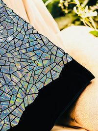 Mirror Sequins Velvet - Silver Holographic - Shiny Mirror Cut Sequins on Velvet By Yard