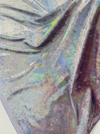 Foggy Foil Velvet Fabric - Iridescent Silver on Lilac - Oil Slick 4 Way Stretch Foil Velvet Fabric By Yard