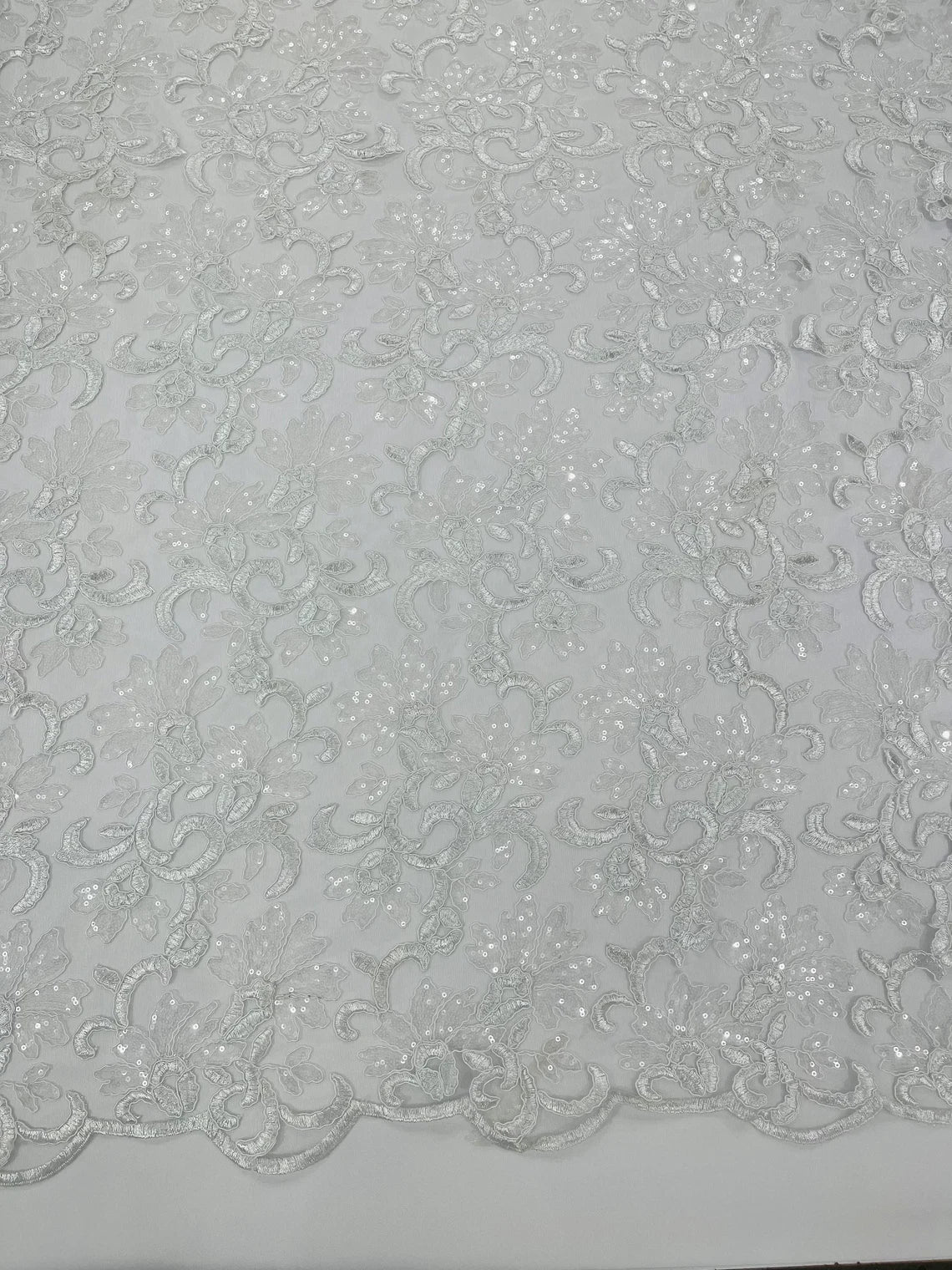 White Linear Floral Lace w/ Clear Sequence