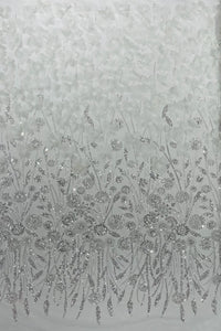 White Beaded Fabric 3D Floral Butterfly Fabric By Yard, Luxury Butterfly Mesh