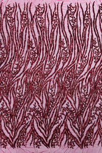 Burgundy Sequin Fabric by Yard, 4 Way Stretch Fashion Design on Spandex Mesh