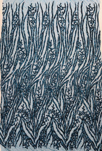 Dark Teal Sequin Fabric by Yard, 4 Way Stretch Fashion Design on Spandex Mesh