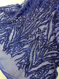 Dk Royal Blue Sequin Fabric by Yard, 4 Way Stretch Fashion Design on Spandex Mesh