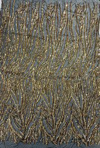 Gold on Black Sequin Fabric by Yard, 4 Way Stretch Fashion Design on Spandex Mesh