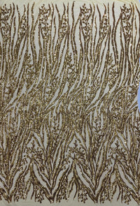 Gold Sequin Fabric by Yard, 4 Way Stretch Fashion Design on Spandex Mesh