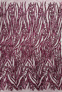 Wine Sequin Fabric by Yard, 4 Way Stretch Fashion Design on Spandex Mesh
