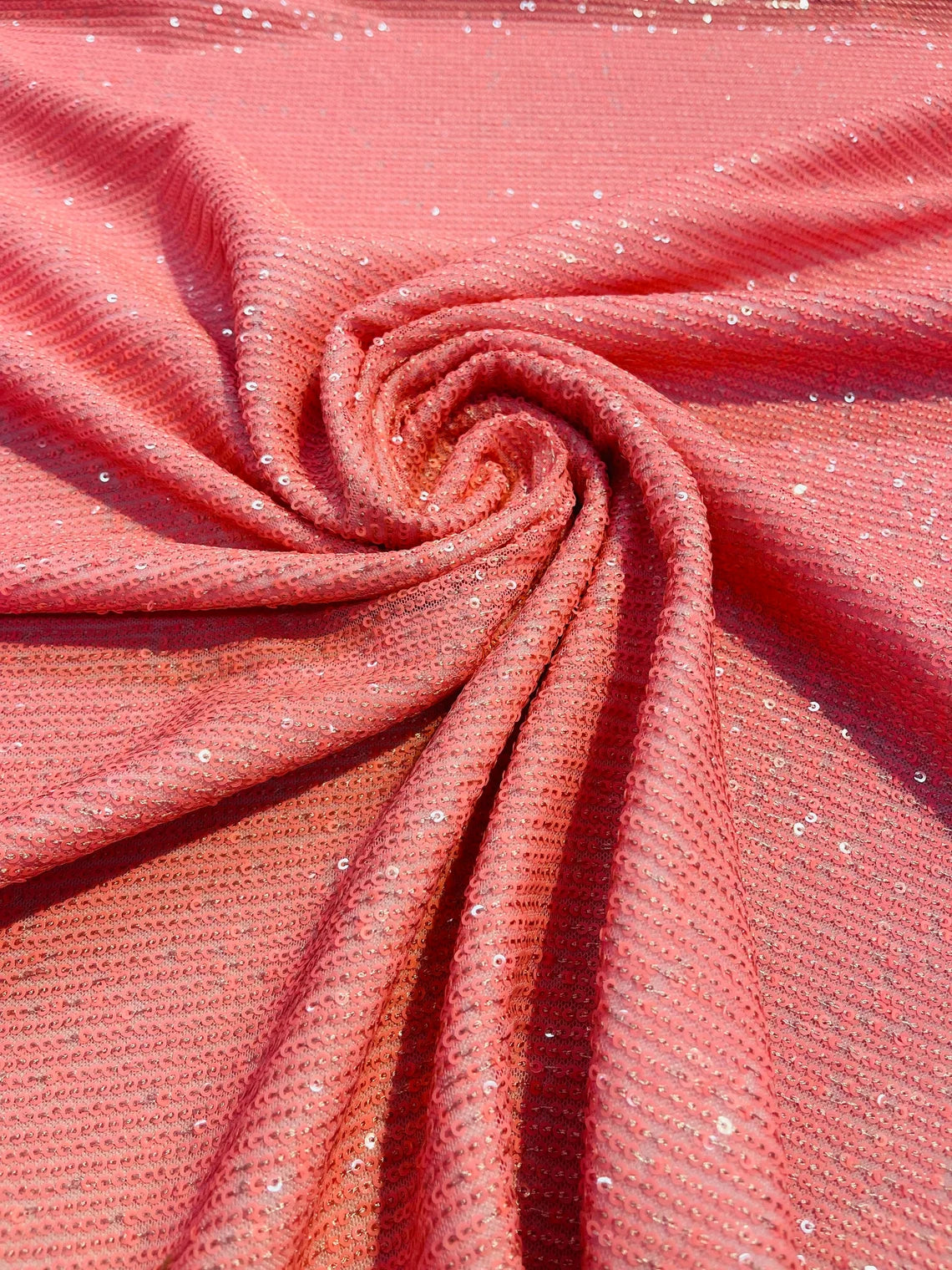 Multi-Color Spandex Sequins - Dusty Rose / Silver - Sequins on 4 Way Stretch Mesh Fabric By Yard