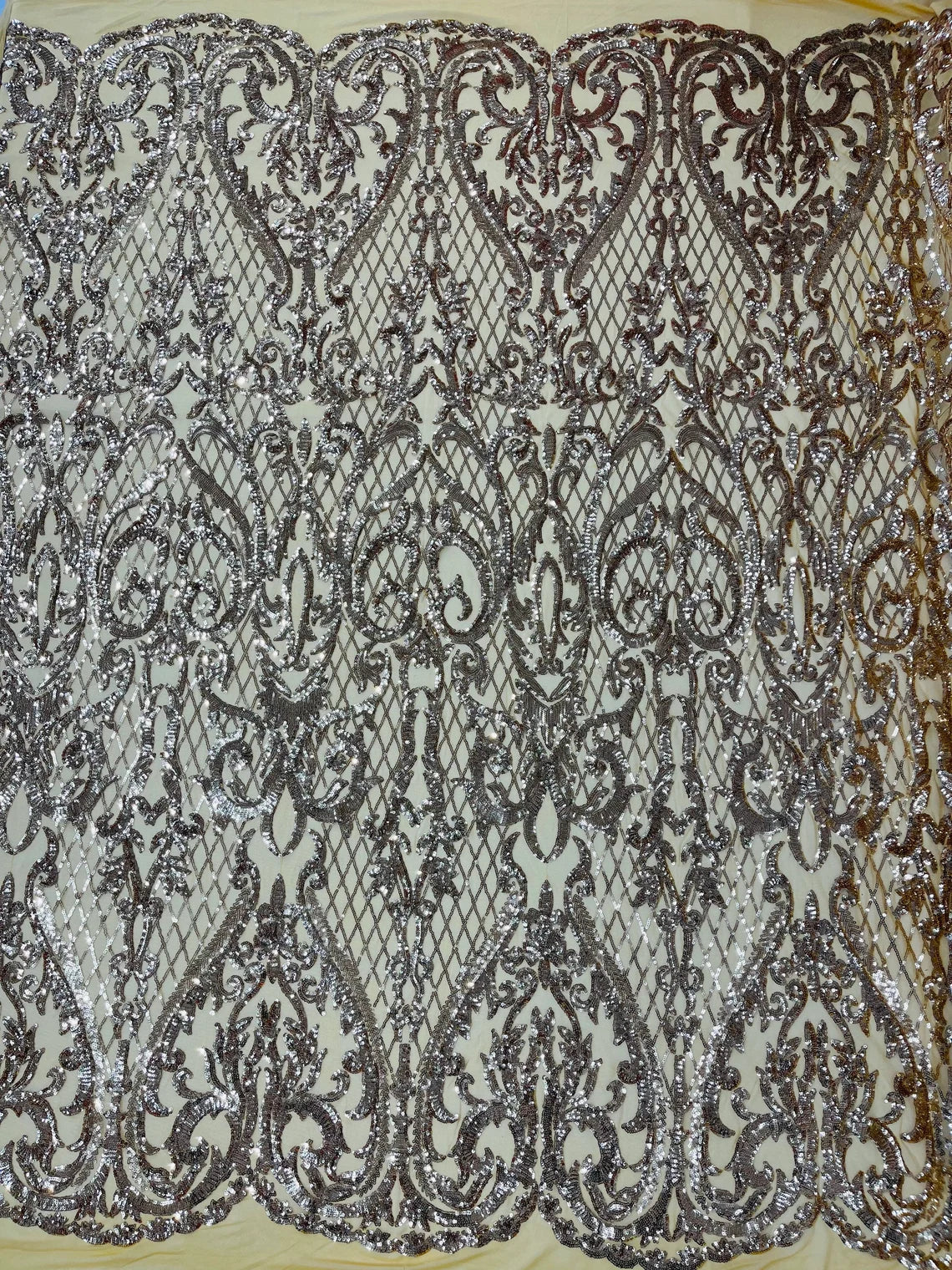 Heart Shape Sequins Fabric - Iridescent Aqua on Black - 4 Way Stretch Sequins Damask Fabric By Yard main image 0