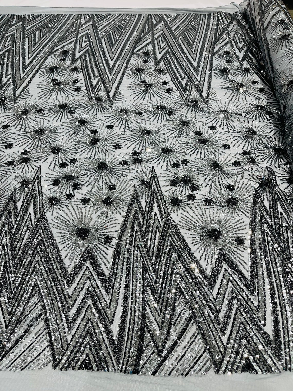 Triangle Pattern Sequins - Plum - 4 Way Stretch Fabric Sequins Geometric Design  By Yard main image 1