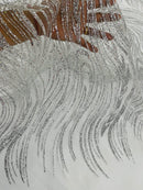 Silver Glitter Fabric - Wave Design Lace Mesh Fabric By Yard