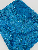 Turquoise Fashion Design - Beaded Fabric Embroidered Sequins And Beads Fabric By Yard