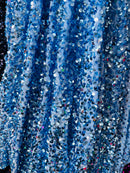 58/60" Velvet Sequins Stretch Fabric - Baby Blue  - Velvet Sequins 2 Way Stretch By Yard