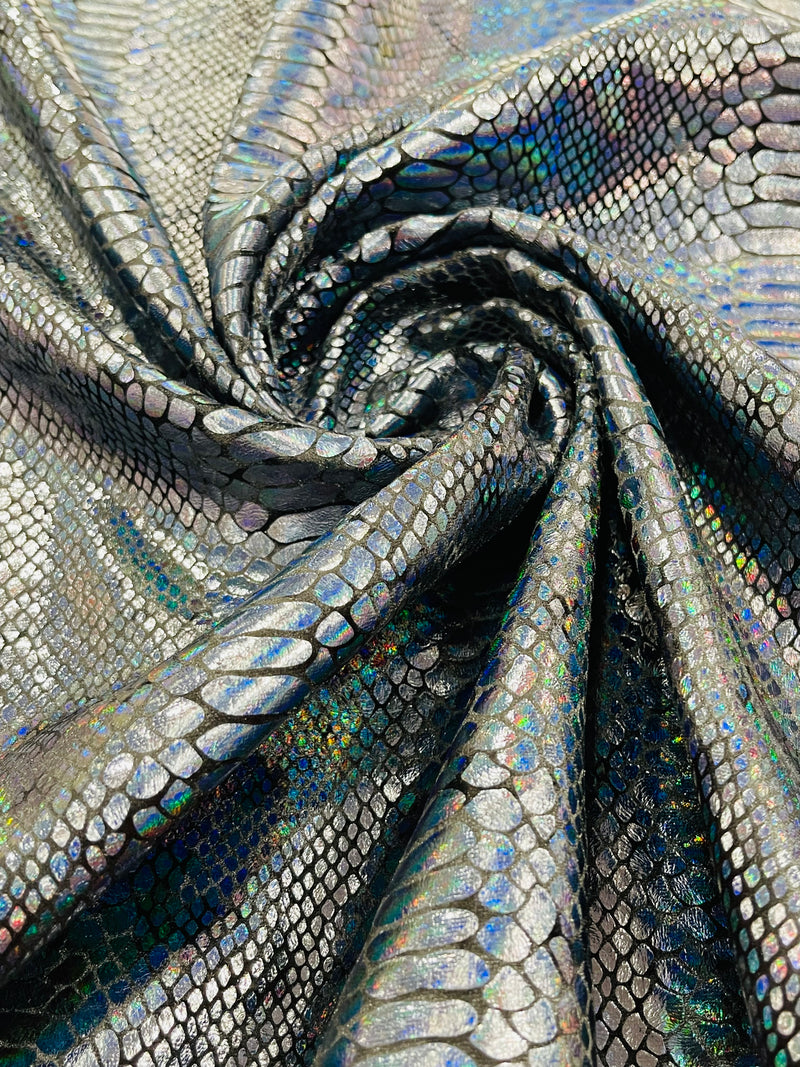 Black Iridescent Illusion Anaconda Foil Printed On Stretch Velvet - Sold By The Yard