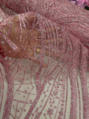 Dusty Rose Rhinestones Glitter Fabric on a Mesh By Yard Glitter Rhinestones
