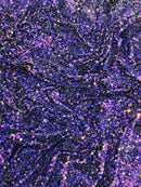 Purple Iridescent Sequin Fabric: Black Stretch Velvet (58/60" Wide)