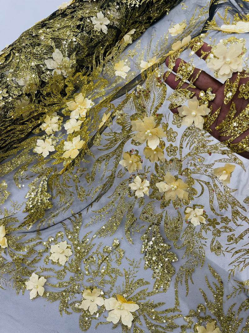 Glitter Floral Mesh, Glitter 3D Flower Sequin Fabric, Wedding Dresses