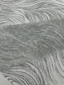 Silver Glitter Fabric - Wave Design Lace Mesh Fabric By Yard