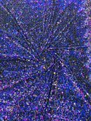 Purple Iridescent Sequin Fabric: Black Stretch Velvet (58/60" Wide)