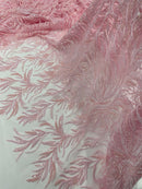 Pink Beaded Fabric by the yard, Bridal beaded, Damask Pattern With Beads and Sequin (Copy)
