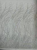 Beaded Embroidered Fabric - Silver - Embroidered Pattern Fabric By Yard