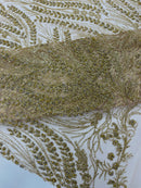 Champagne Silver Rhinestone Glitter Mesh Fabric Shiny Glitter Mesh Rhinestone Detail Fabric by Yard