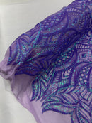 Iridescent Sequin Fabric - Iridescent Lilac - 4 Way Stretch Royalty Lace Sequin By Yard