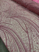 Dusty Rose Rhinestones Glitter Fabric on a Mesh By Yard Glitter Rhinestones