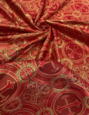 Red gold 58/60" Cross Brocade Fabric - Religious Church Vestment Cross Jacquard Fabric By Yard
