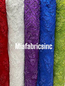 Purple Beaded Fabric, Floral Beads and Sequins Embroidered on a Mesh Sold By Yard