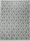Corded Lace Flower Fabric - Silver - Floral Design Embroidered Sequins on Mesh Lace Fabric