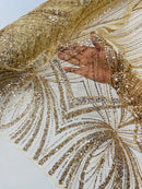 Champagne Embroidery Beaded Fabric by Yard, Sequin on a Mesh with Floral Lace
