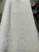 White Fashion Design - Beaded Fabric Embroidered Sequins And Beads Fabric By Yard (Copy)