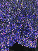 Purple Iridescent Sequin Fabric: Black Stretch Velvet (58/60" Wide)