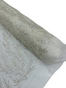 Off White Beaded Fabric by the yard, Bridal beaded, Damask Pattern With Beads and Sequin