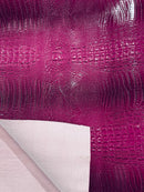 Magenta Faux Crocodile Vinyl Leather Upholstery Fabric By The Yard, Big 3D Crocodile Vinyl Fabric