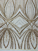 Champagne Embroidery Beaded Fabric by Yard, Sequin on a Mesh with Floral Lace
