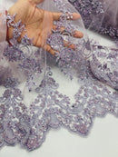 Beaded Fabric Sold By The Yard, Floral Beads and Sequins Embroidered on a Mesh