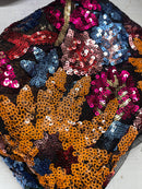 Multi Color Floral Damask Sequin Design on Fabric By Yard