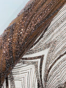 Brown Embroidery Beaded Fabric By The Yard