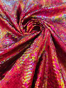 Burgundy Iridescent Illusion Anaconda Foil Printed On Stretch Velvet - Sold By The Yard