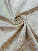 Champagne Iridescent Illusion Anaconda Foil Printed On Stretch Velvet - Sold By The Yard
