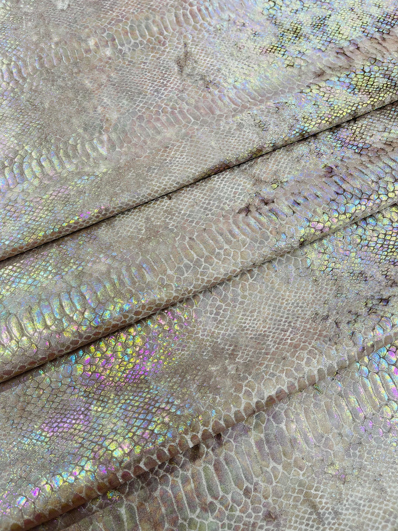 Gold Iridescent Illusion Anaconda Foil Printed On Stretch Velvet - Sold By The Yard