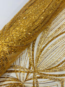 Gold Embroidery Beaded Fabric by Yard