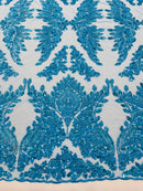 Turquoise Fashion Design - Beaded Fabric Embroidered Sequins And Beads Fabric By Yard