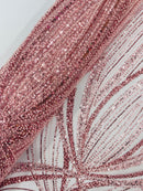 Pink Embroidery Beaded Fabric By The Yard