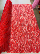 Red Fashion Design - Beaded Fabric Embroidered Sequins And Beads Fabric By Yard