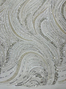 Silver Embroidery Beaded Fabric Fashion Design By The Yard